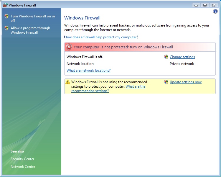 Windows Vista Firewall Problems