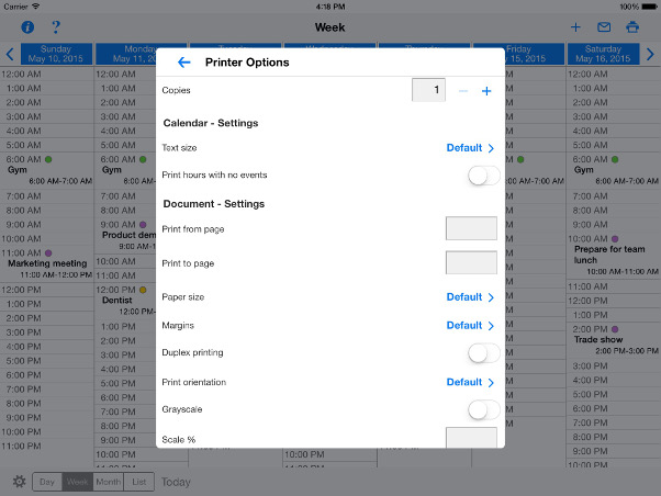 How to print from ipad calendar app bapreal